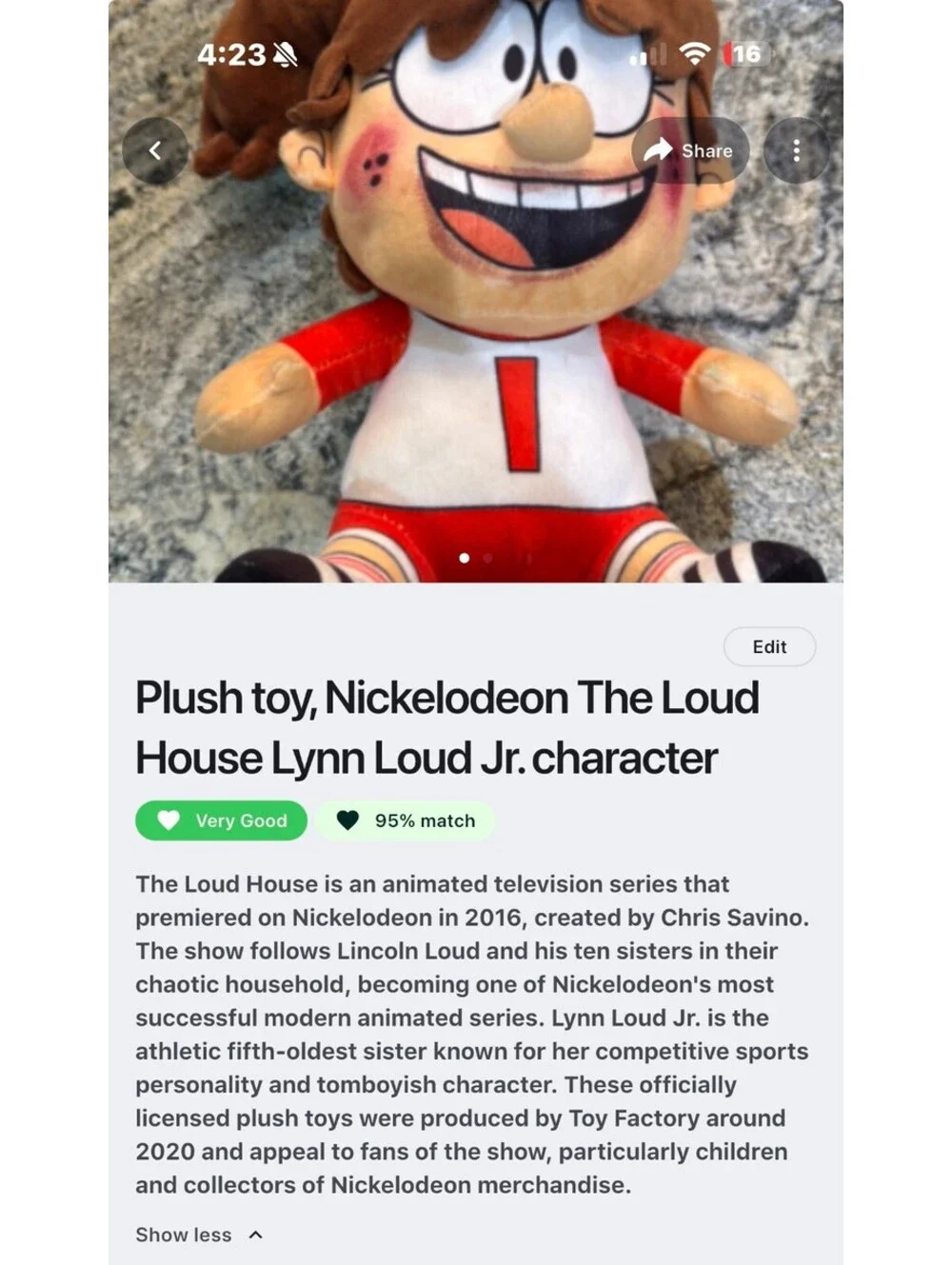 Nickelodeon The Loud House Lynn Loud Jr. Plush Toy by Toy Factory